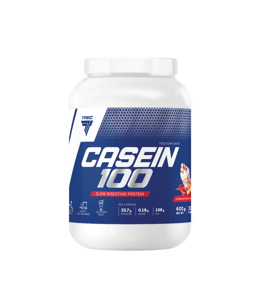 CASEIN 100   600g  JAR STRAWBERRY – low-calorie product from TREC NUTRITION, buy in Bombbar