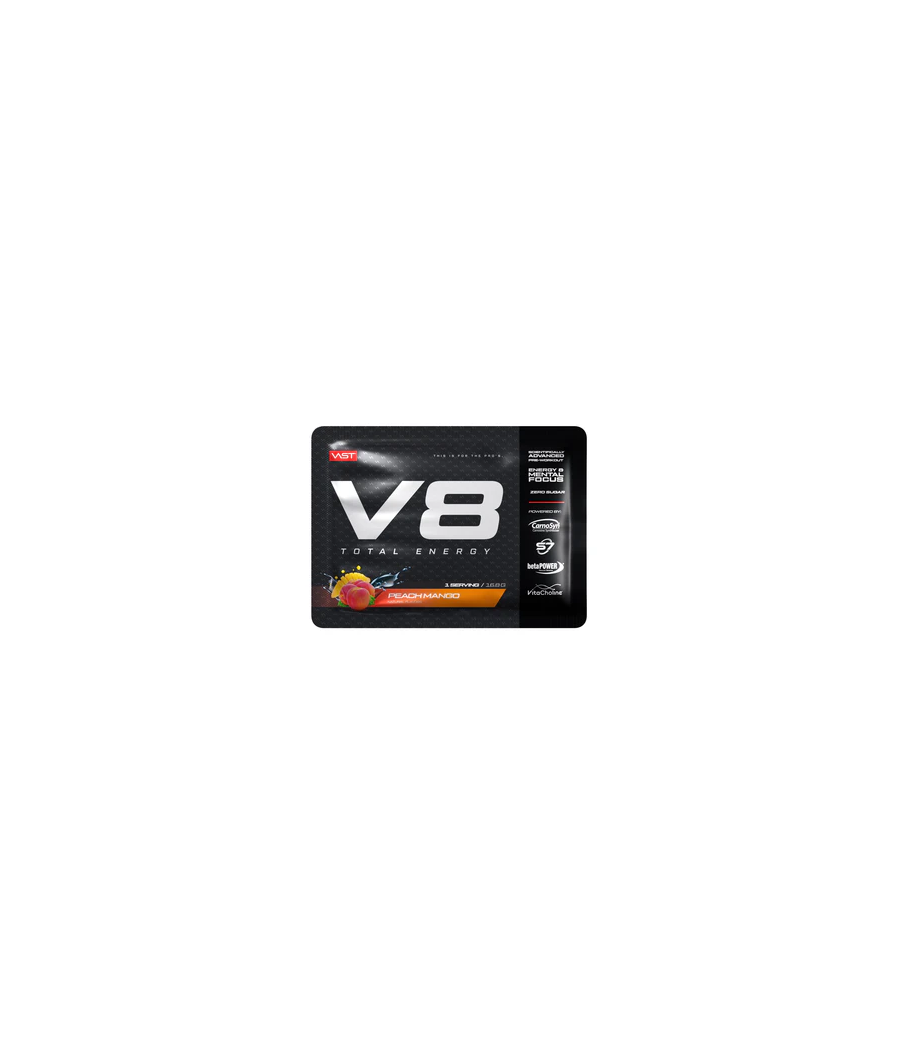 V8 Total Energy Preworkout Sample, Peach Mango 16,8g Sachet – низкокалорийный продукт от VAST, купить в Bombbar