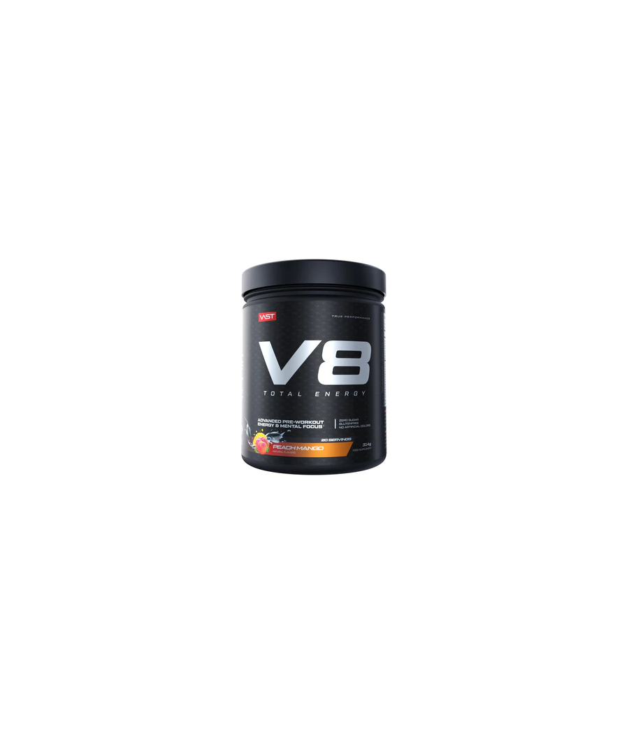 V8 Total Energy, 20 Portionen, Peach Mango – низкокалорийный продукт от VAST, купить в Bombbar