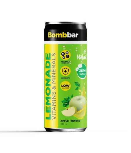 Lemonade with vitamins "Green Apple" Sugar-Free, 330 ml - BOMBBAR