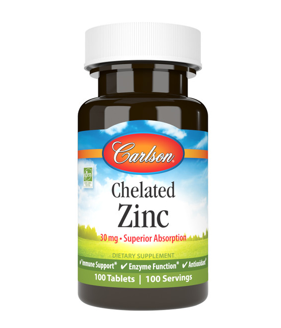 Chelated Zinc, 30mg, 100 tablets, Carlson