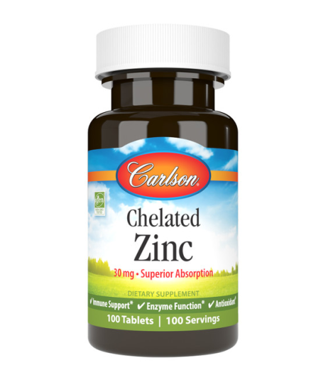 Chelated Zinc, 30mg, 100 tablets, Carlson