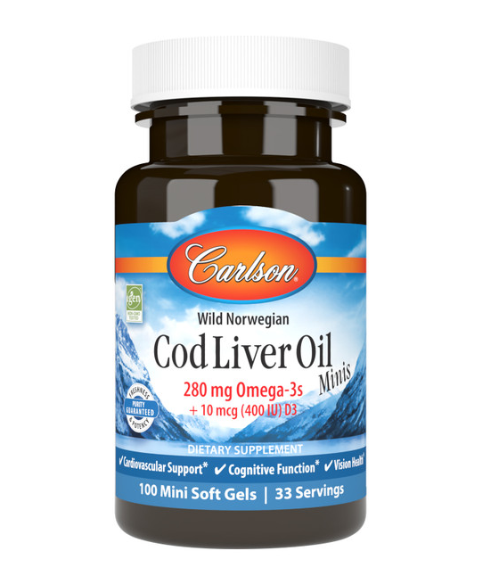 Cod Liver Oil Minis, 280mg, 250 mini softgels, Carlson