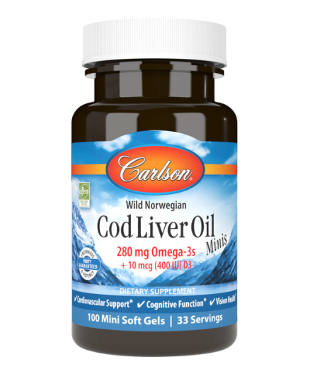 Cod Liver Oil Minis, 280mg, 250 mini softgels, Carlson