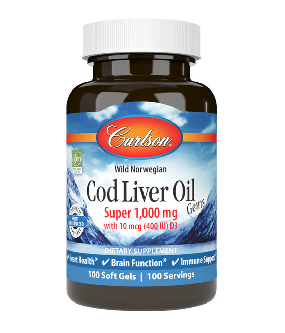 Wild Norwegian Cod Liver Oil Gems, 1000mg, 100 softgels, Carlson