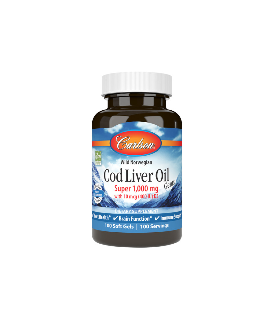 Wild Norwegian Cod Liver Oil Gems, 1000mg, 100 softgels, Carlson – low-calorie product from Carlson, buy in Bombbar