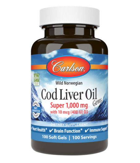 Wild Norwegian Cod Liver Oil Gems, 1000mg, 100 softgels, Carlson