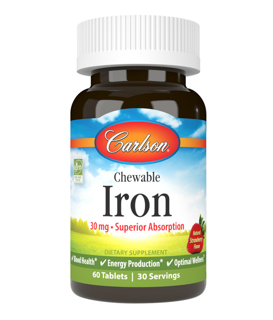 Iron Chewable, 30mg Strawberry, 60 tablets, Carlson