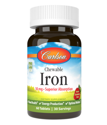 Iron Chewable, 30mg Strawberry, 60 tablets, Carlson