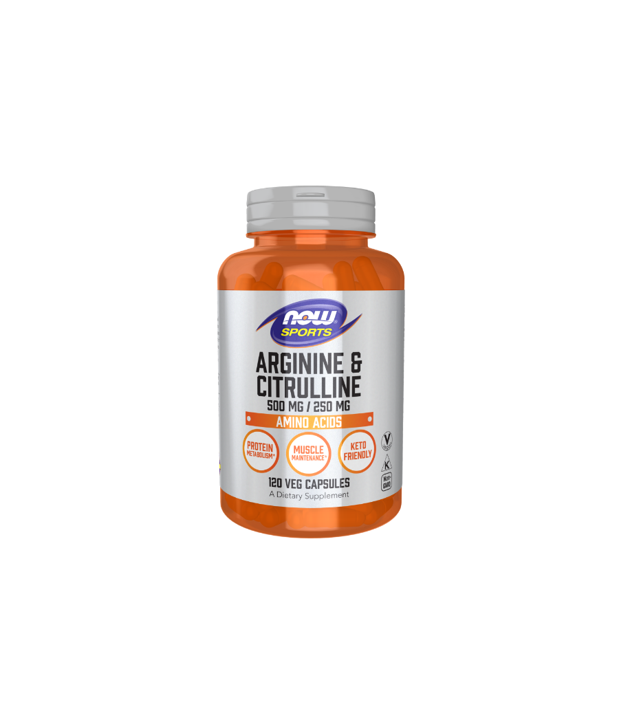 NOW Arginine & Citrulline 120 veg capsules – low-calorie product from NOW, buy in Bombbar