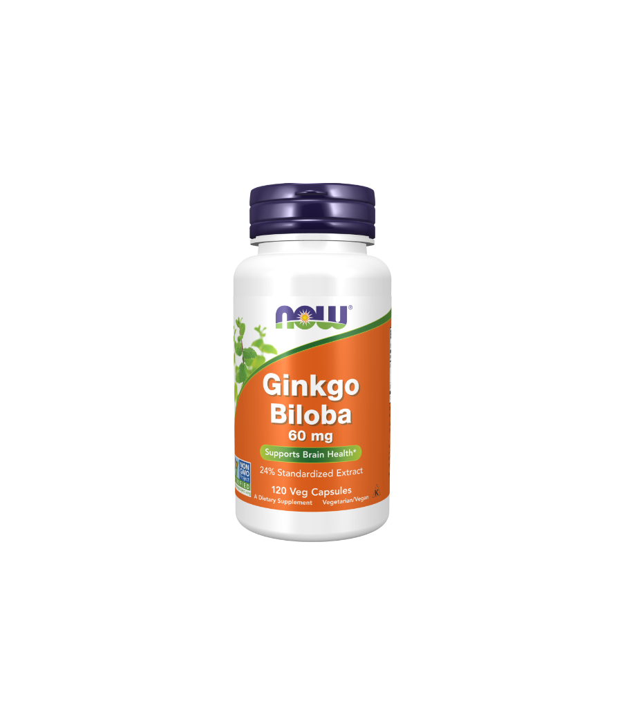 NOW Ginkgo Biloba, 60mg - 120 веган капсул – низкокалорийный продукт от NOW, купить в Bombbar