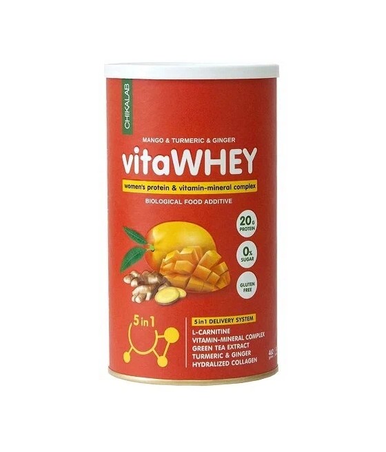 CHIKALAB Протеиновый коктейль VitaWhey витаминно-минеральный "Манго, имбирь, куркума", 462г