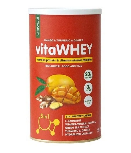 CHIKALAB Протеиновый коктейль VitaWhey витаминно-минеральный "Манго, имбирь, куркума", 462г