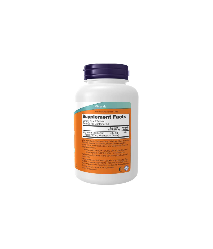 NOW Magnesium Citrate, 200mg - 100 tablets – low-calorie product from NOW, buy in Bombbar