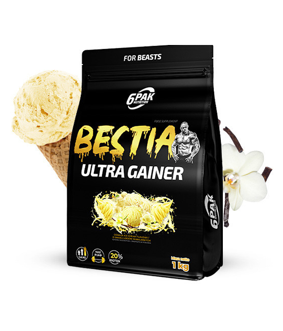 6PAK BESTIA ULTRA GAINER, ванильное мороженое - 1000 грамм