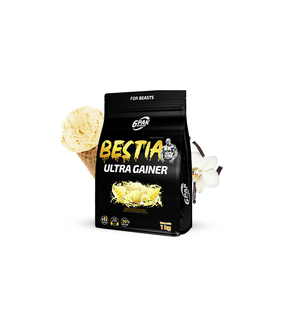 6PAK BESTIA ULTRA GAINER, ванильное мороженое - 1000 грамм – низкокалорийный продукт от 6PAK Nutrition, купить в Bombbar