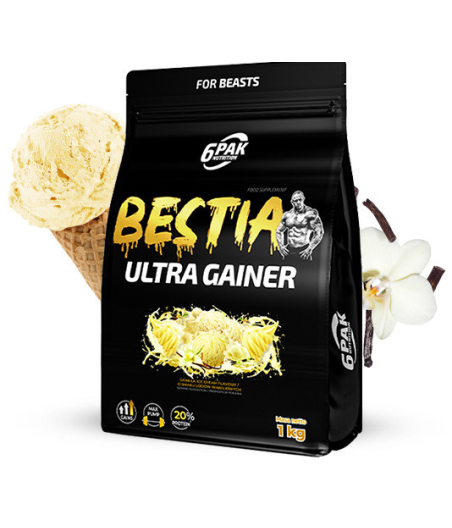 6PAK BESTIA ULTRA GAINER, ванильное мороженое - 1000 грамм