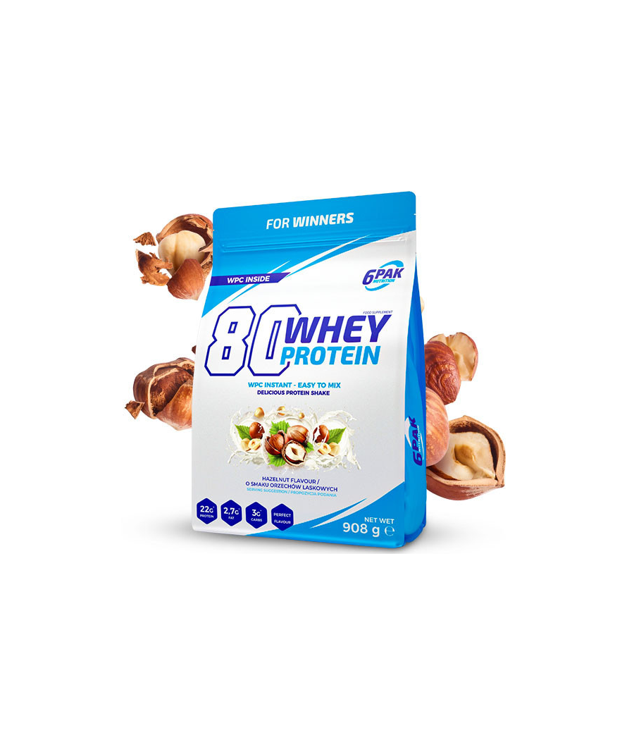 6PAK 80 WHEY PROTEIN sarapuupähkel - 908 grammi – madala kalorsusega toode firmalt 6PAK Nutrition, osta Bombbar-ist