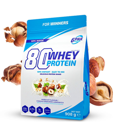 6PAK 80 WHEY PROTEIN sarapuupähkel - 908 grammi