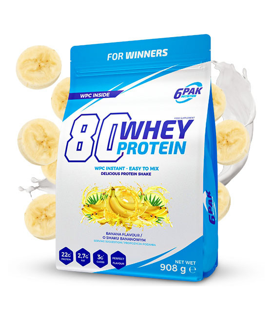 6PAK 80 WHEY PROTEIN banaan - 908 grammi