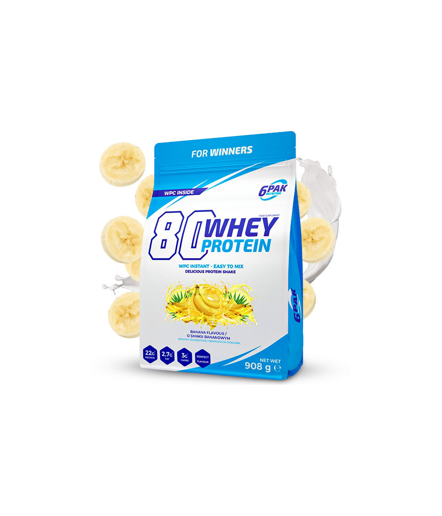 6PAK 80 WHEY PROTEIN banaan - 908 grammi – madala kalorsusega toode firmalt 6PAK Nutrition, osta Bombbar-ist