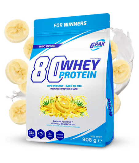 6PAK 80 WHEY PROTEIN banaan - 908 grammi