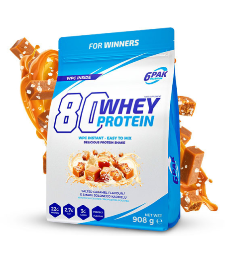 6PAK 80 WHEY PROTEIN, soolakaramell - 908grammi