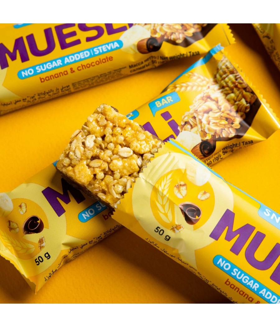 SNAQ FABRIQ Muesli Bar with Milk Chocolate "Banana," 50 g – low-calorie product from Snaq Fabriq, buy in Bombbar