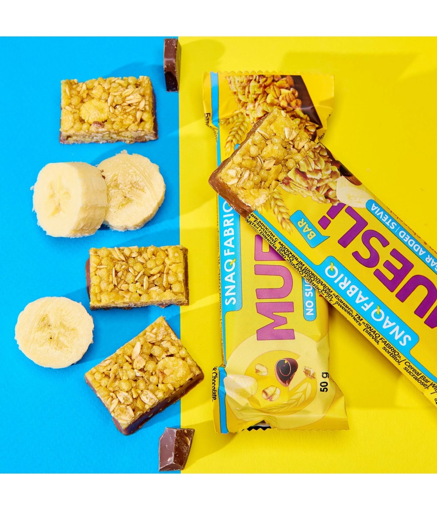 SNAQ FABRIQ Muesli Bar with Milk Chocolate "Banana," 50 g – low-calorie product from Snaq Fabriq, buy in Bombbar