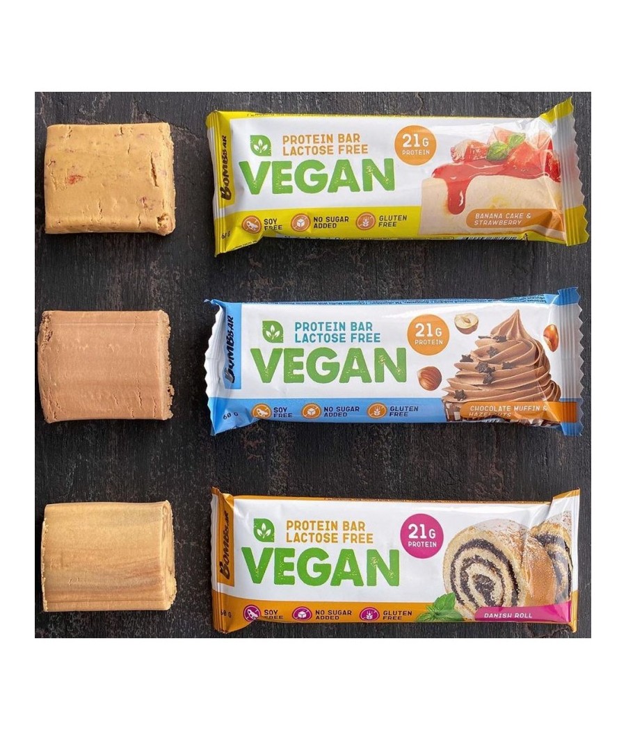 BOMBBAR Vegan Protein Bar "Banana Cake with Strawberry", 60 g – low-calorie product from Bombbar, buy in Bombbar