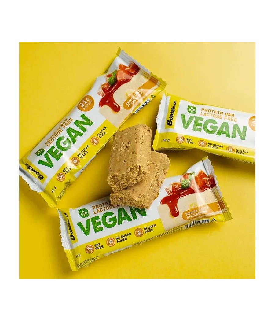 BOMBBAR Vegan Protein Bar "Banana Cake with Strawberry", 60 g – low-calorie product from Bombbar, buy in Bombbar