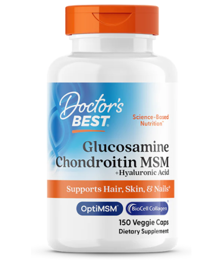 DOCTOR'S BEST Glucosamine Chondroitin MSM + Hyaluronic Acid - 150 vegan capsules