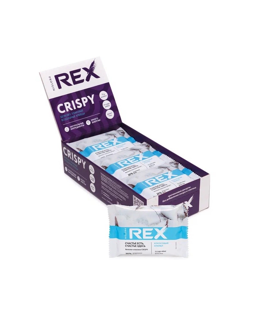 PROTEIN REX CRISPY Protein-cereal crispbread, coconut trifle - 55 g – low-calorie product from Protein Rex, buy in Bombbar