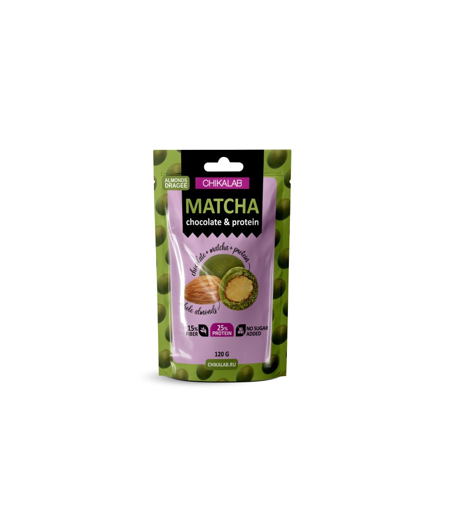 CHIKALAB Dragee "Almonds in White Chocolate with Matcha Tea", 120g – low-calorie product from Chikalab, buy in Bombbar