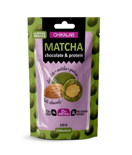 CHIKALAB Dragee "Almonds in White Chocolate with Matcha Tea", 120g