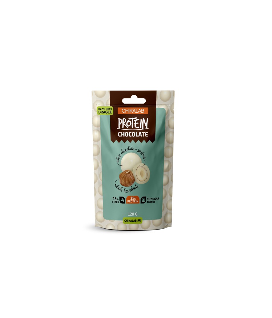 CHIKALAB Dragee "Hazelnuts in white chocolate", 120g – low-calorie product from Chikalab, buy in Bombbar