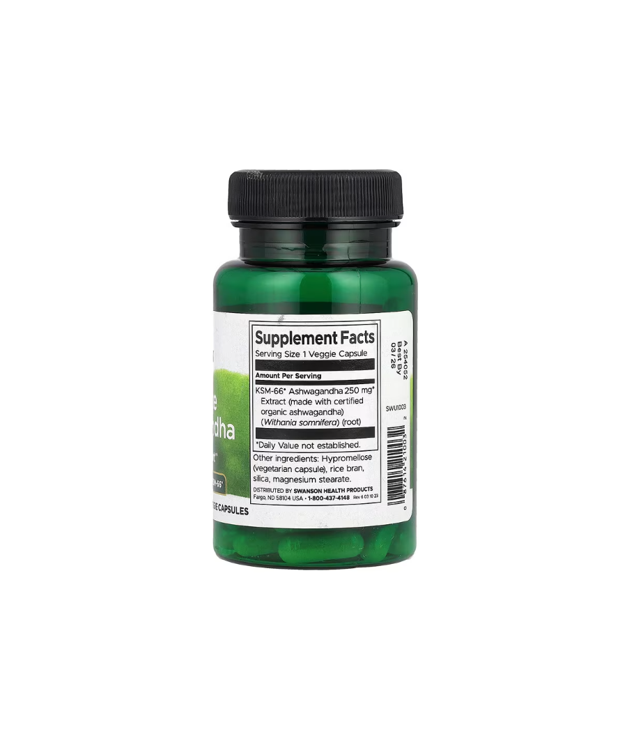 SWANSON Ashwagandha Ultimate KSM-66, 250mg – 60 vcaps – madala kalorsusega toode firmalt SWANSON, osta Bombbar-ist