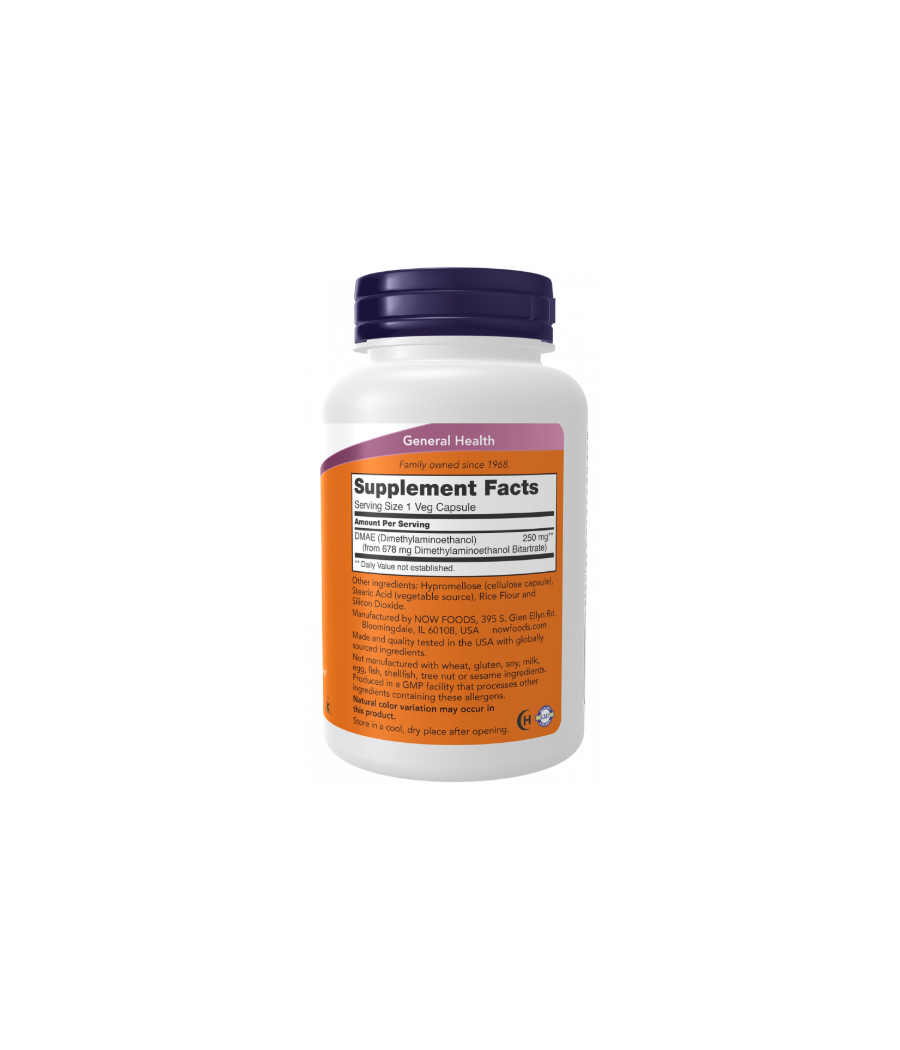 NOW FOODS DMAE (dimetüülaminoetanool), 250mg - 100 vcaps – madala kalorsusega toode firmalt NOW, osta Bombbar-ist