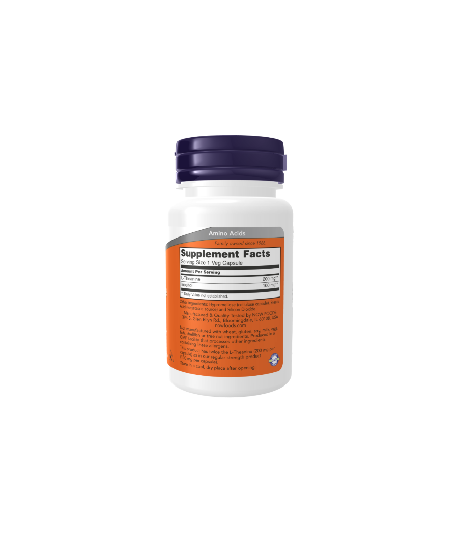 NOW FOODS Double Strength L-Theanine, 200mg - 60 vcaps – low-calorie product from NOW, buy in Bombbar