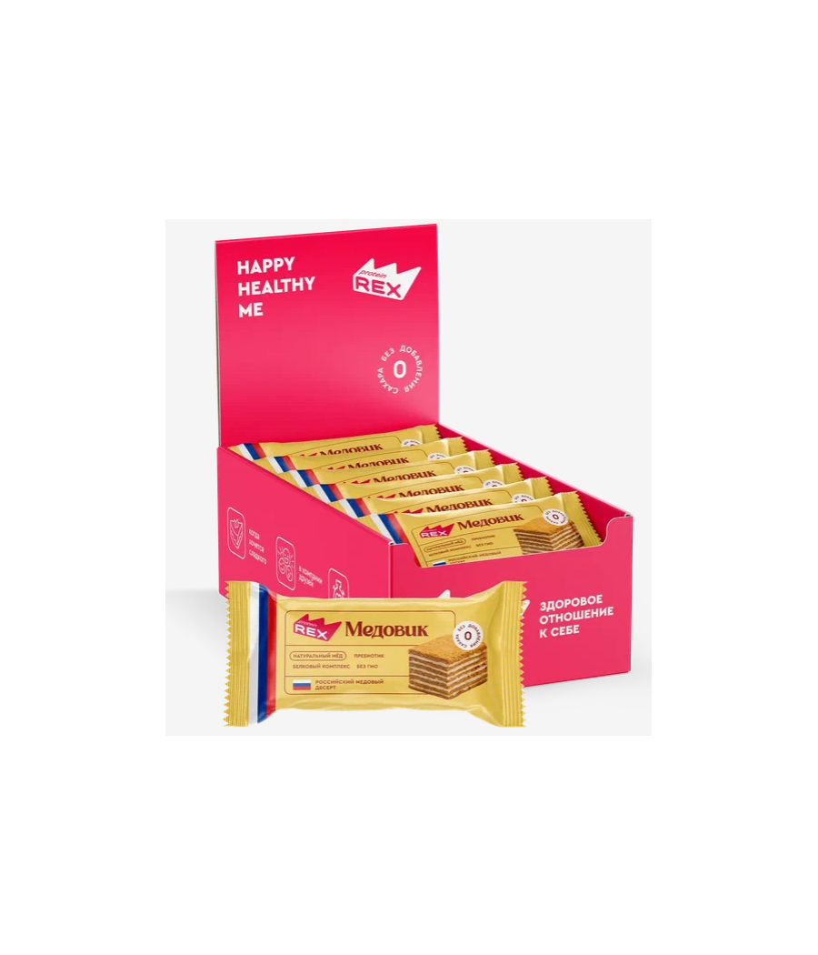 PROTEIN REX Protein cake Honey cake, 40 g – low-calorie product from Protein Rex, buy in Bombbar