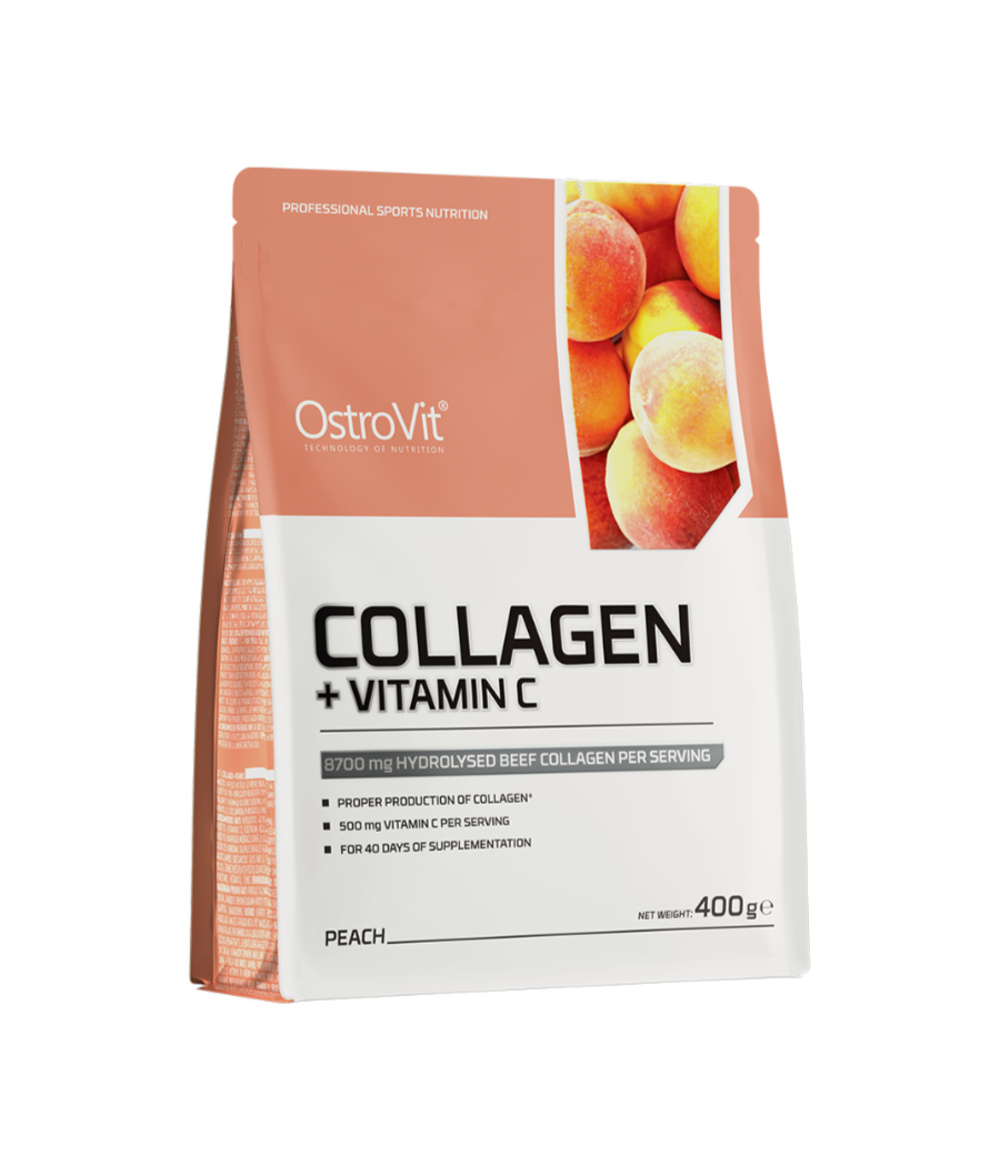OSTROVIT Collagen + Vitamin C, peach - 400 g – low-calorie product from Ostrovit, buy in Bombbar OSTROVIT Collagen + Vitamin C, peach - 400 g – low-calorie product from Ostrovit, buy in Bombbar