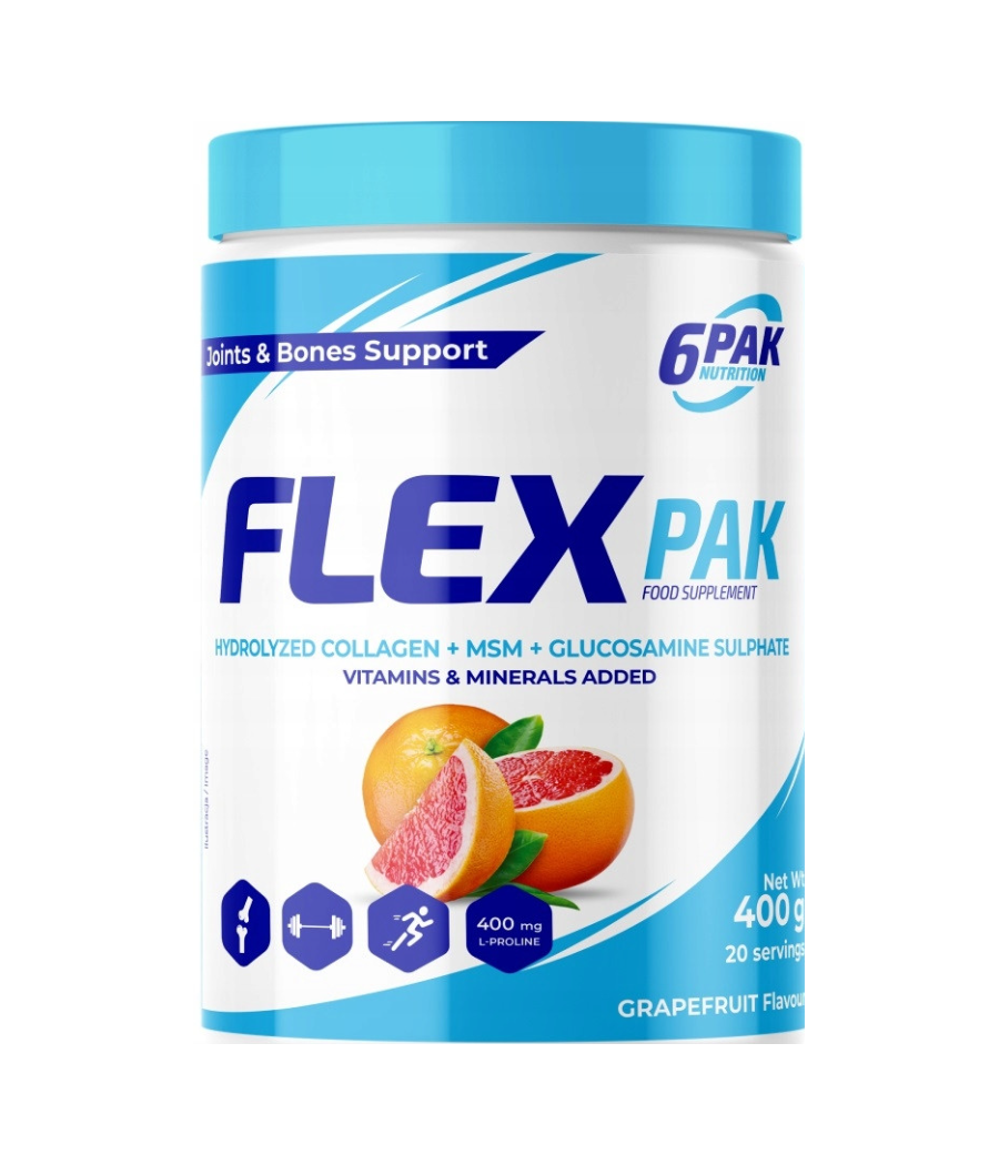 6PAK FLEX PAK Collagen, Greip – 400 g – madala kalorsusega toode firmalt 6PAK Nutrition, osta Bombbar-ist 6PAK FLEX PAK Collagen, Greip – 400 g – madala kalorsusega toode firmalt 6PAK Nutrition, osta Bombbar-ist