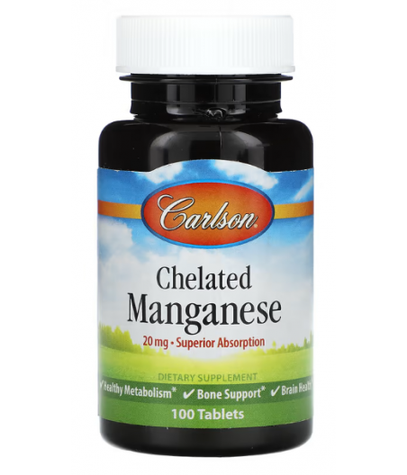 CARLSON Chelated Manganese, 20mg - 100 tablets