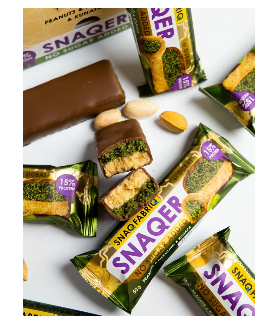 SNAQ FABRIQ Батончик "Арахис, фисташка и кунафа", 50 г – низкокалорийный продукт от Snaq Fabriq, купить в Bombbar