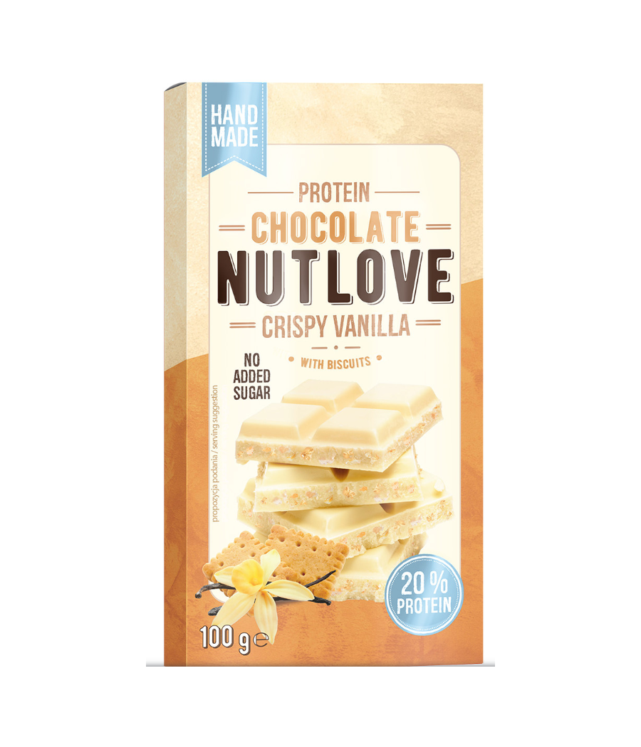 ALLNUTRITION NUTLOVE Proteiinishokolaad krõbeda vanilliküpsisega, 100 g – madala kalorsusega toode firmalt AllNutrition, osta SportFit Nutrition OÜ | Reg.nr. 14554498-ist