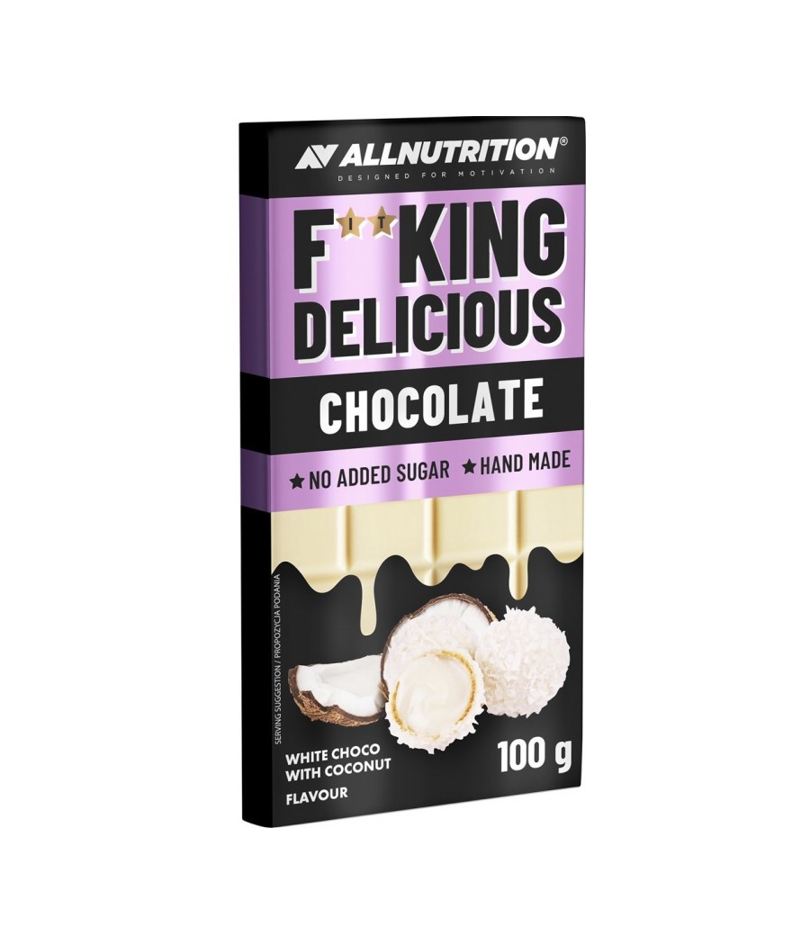 ALLNUTRITION FITKING Delicious Valge šokolaad kookosega, 100 g – madala kalorsusega toode firmalt AllNutrition, osta SportFit Nutrition OÜ | Reg.nr. 14554498-ist