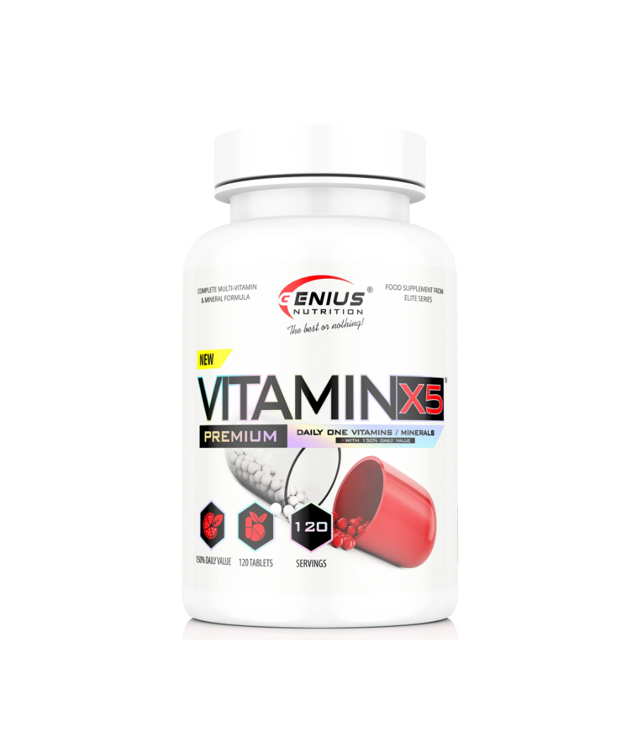 GENIUS NUTRITION Vitamin-X5, vitamiinikompleks N120 – madala kalorsusega toode firmalt Genius Nutrition, osta SportFit Nutrition OÜ | Reg.nr. 14554498-ist