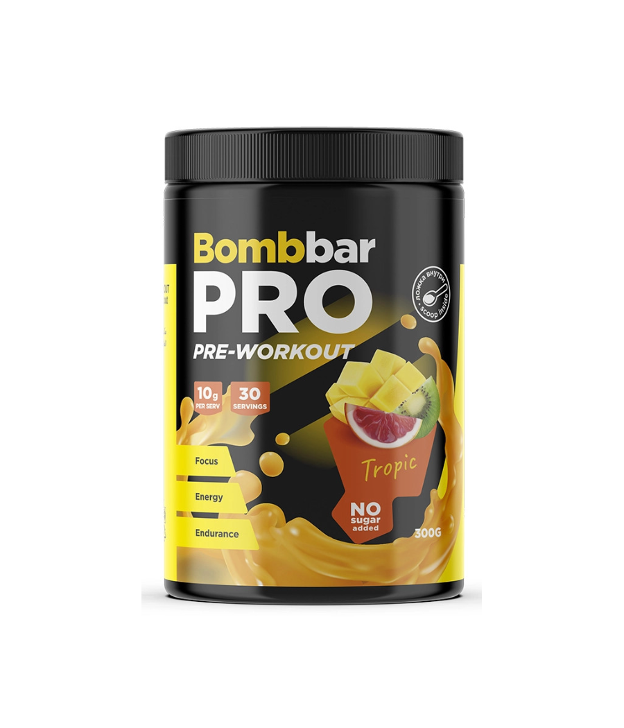BOMBBAR PRO Pre-Workout Tropic, 300 g – low-calorie product from Bombbar, buy in SportFit Nutrition OÜ | Reg.nr. 14554498