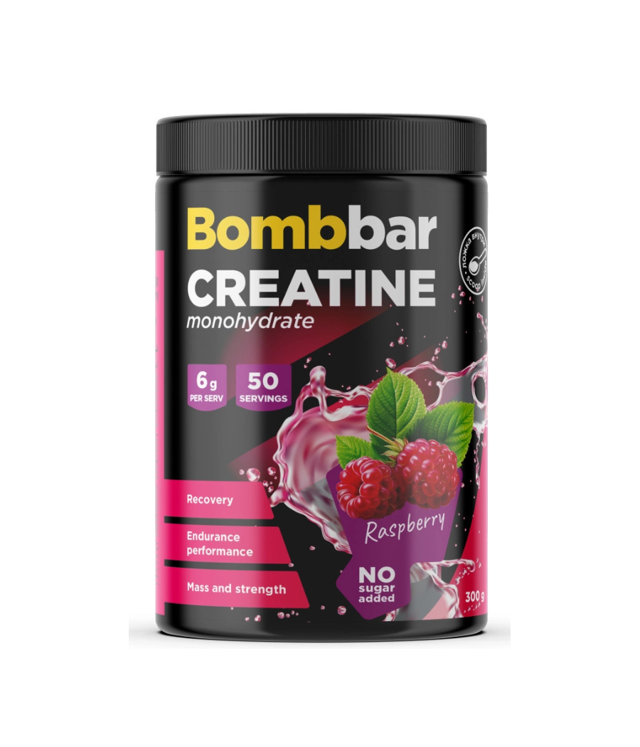 BOMBBAR Kreatiinmonohüdraat Vaarikas, 300 g – madala kalorsusega toode firmalt Bombbar, osta SportFit Nutrition OÜ | Reg.nr. 14554498-ist