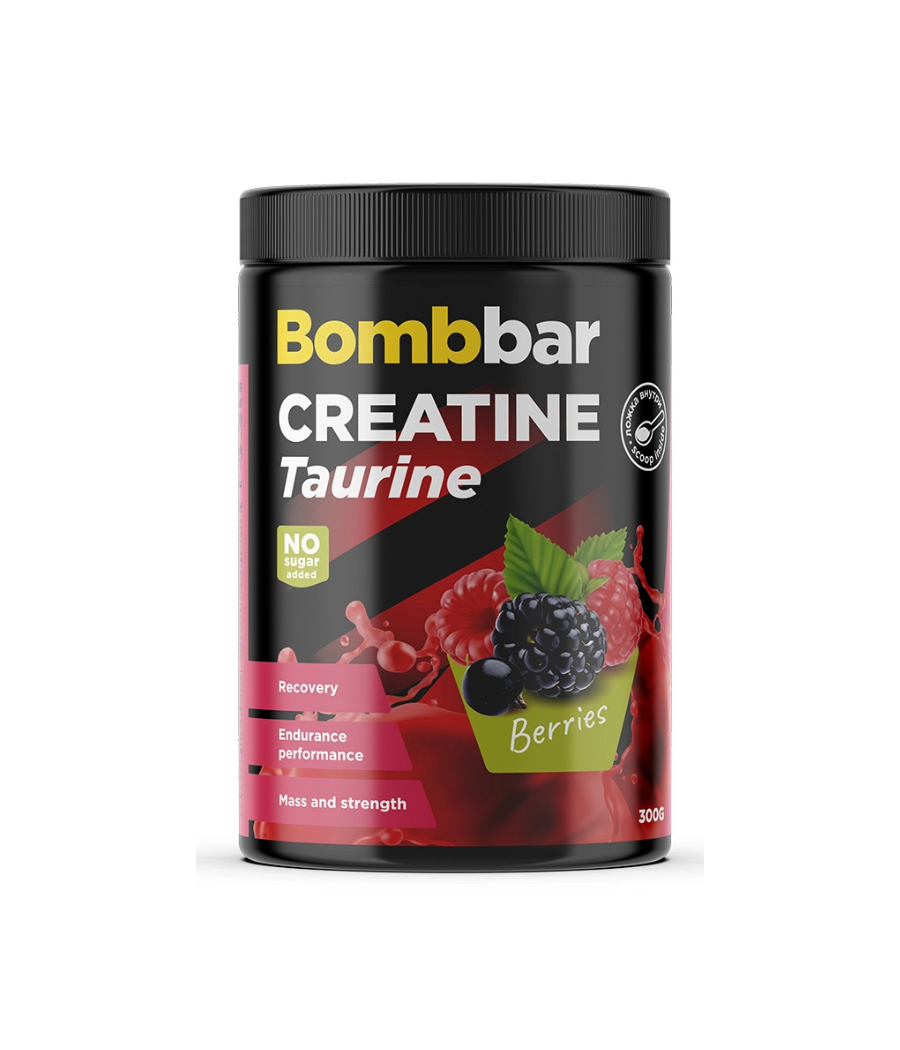 BOMBBAR Kreatiin + Tauriin "Metsamarjad", 300 g – madala kalorsusega toode firmalt Bombbar, osta SportFit Nutrition OÜ | Reg.nr. 14554498-ist